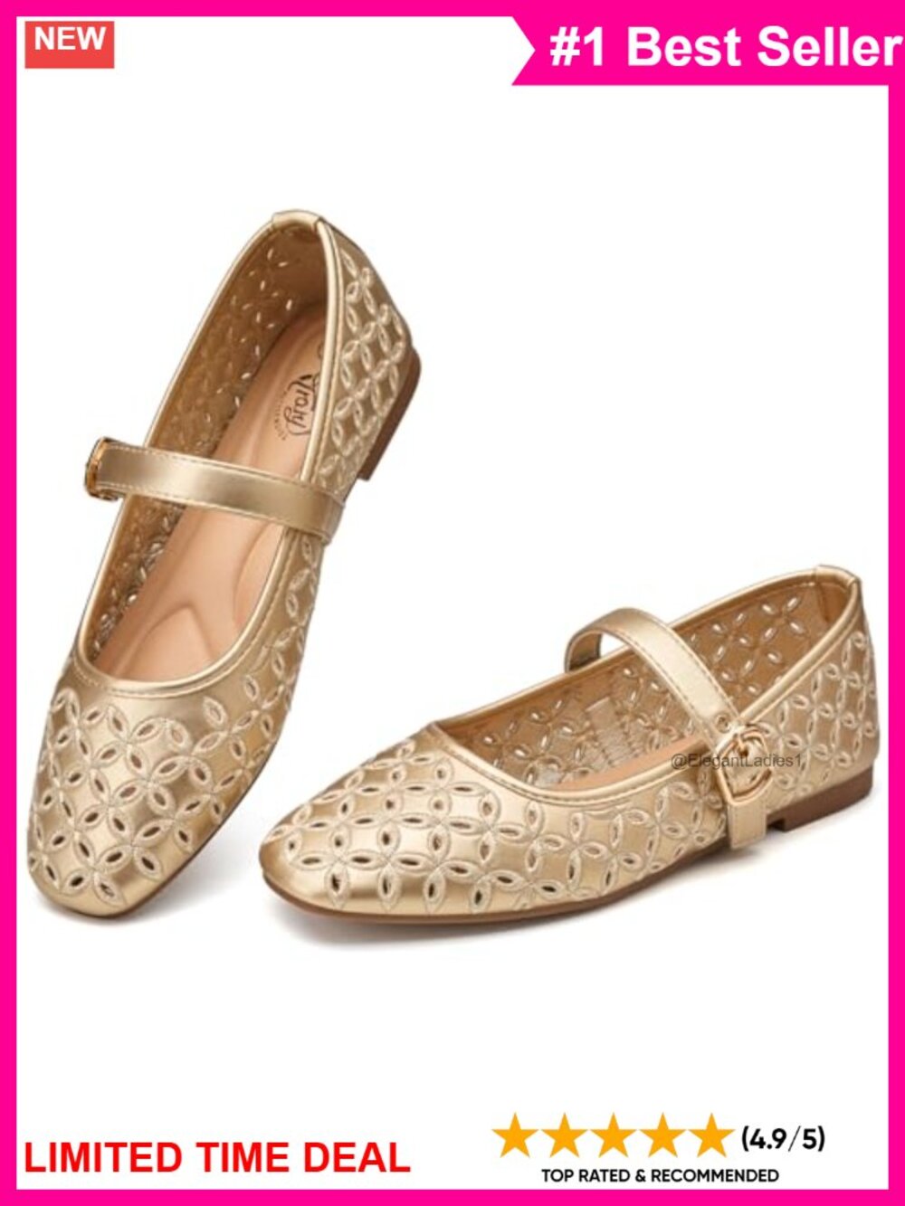 Mary Jane Flats with Hollow Out Design and Buckle Strap